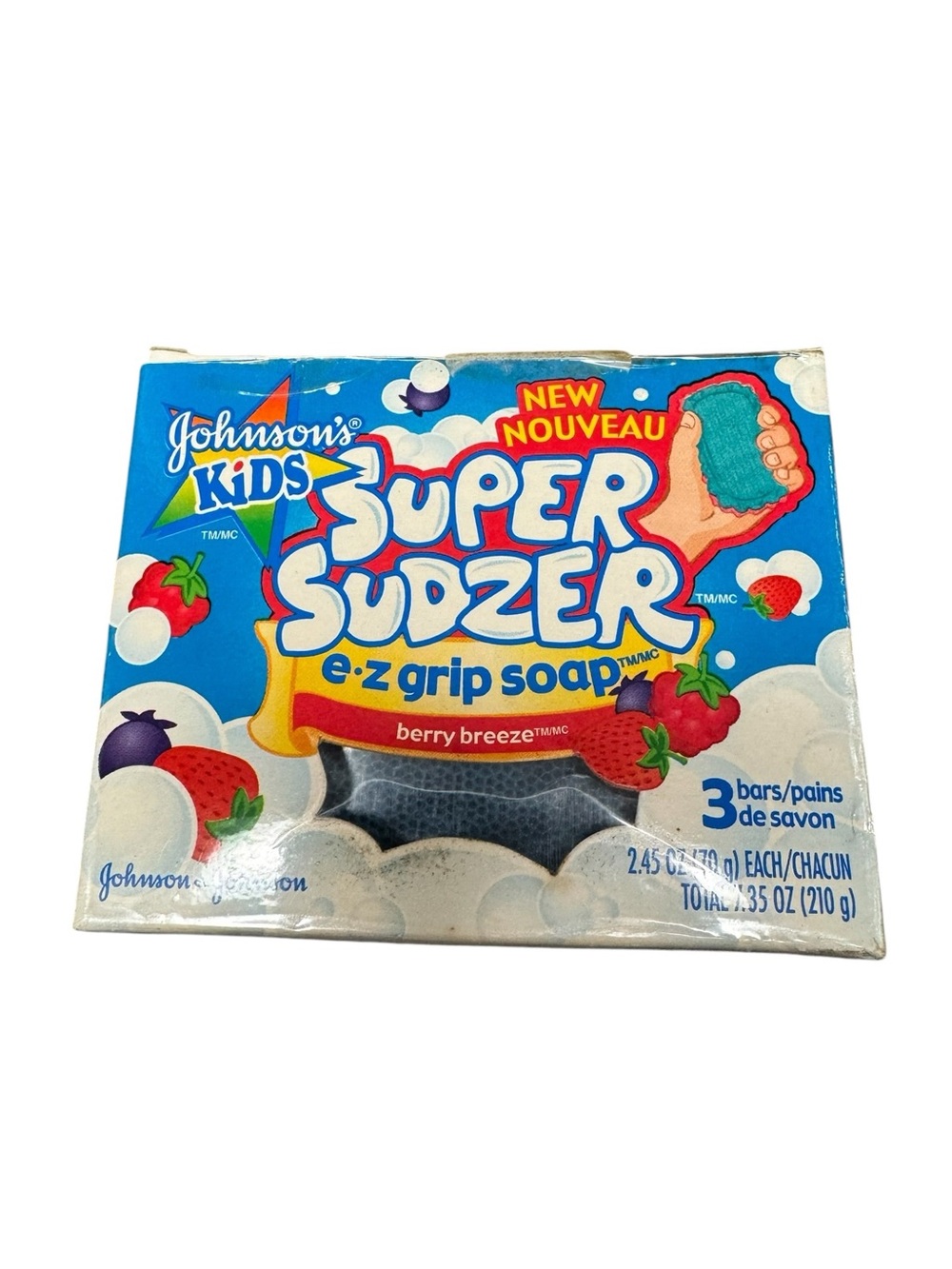 Johnson’s Kids Super Sudzer E-Z Grip Soap Berry Breeze 3 Bars NEW Discontinued